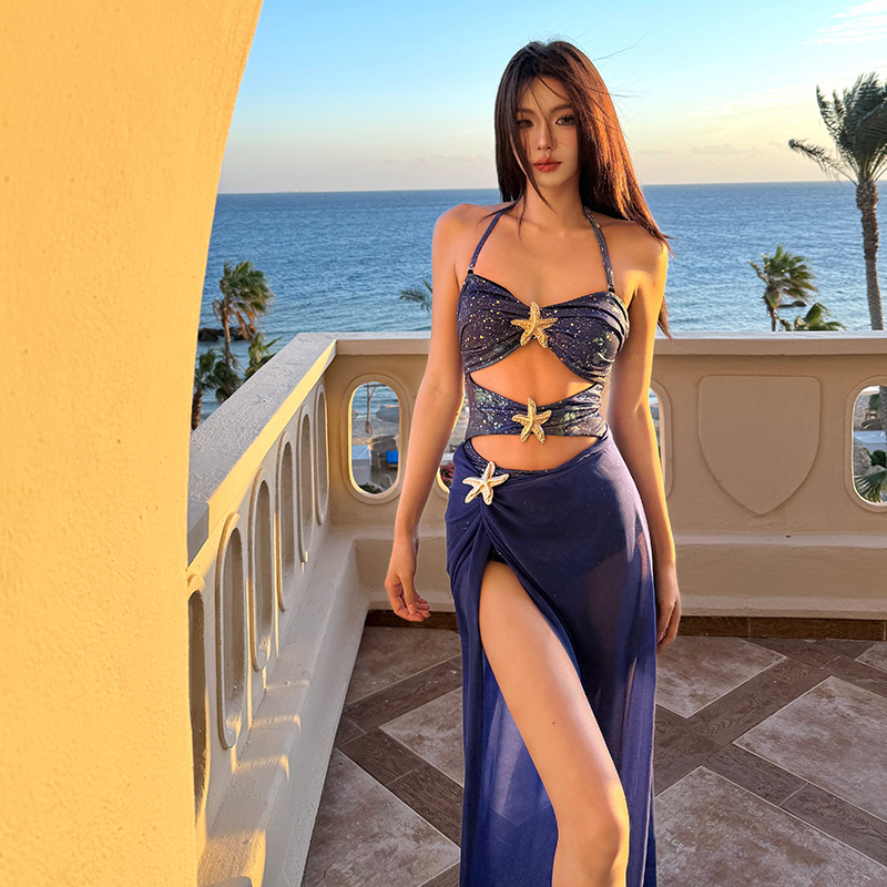 高贵奢华浪漫度假泳衣女性感纯欲长裙连体两件套温泉海边拍照泳装
