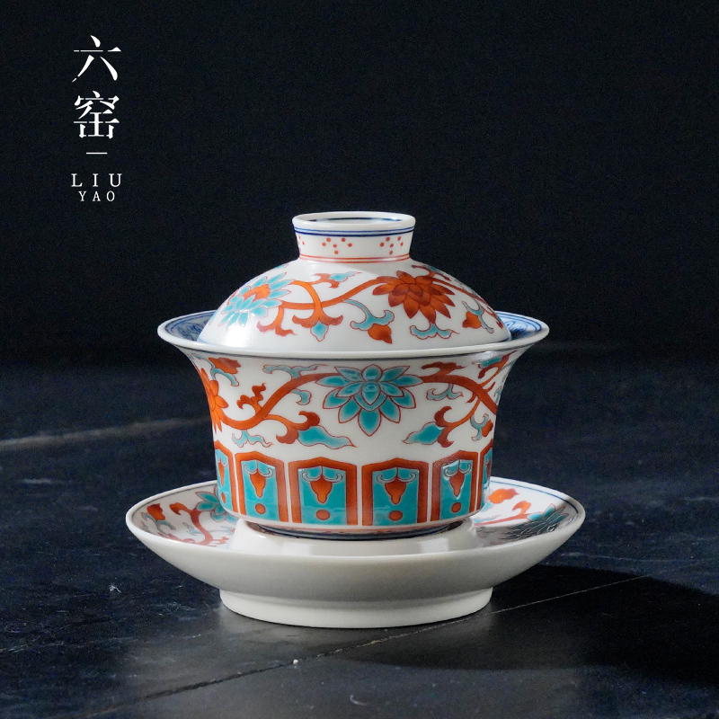 斗彩懸停三才蓋碗茶杯功夫茶具中式仿古青花陶瓷家用單個泡茶碗