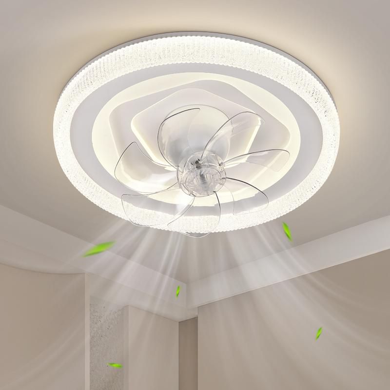 卧室吸顶灯智能语音摇头风扇灯360度静音家用房间餐厅电风扇一体