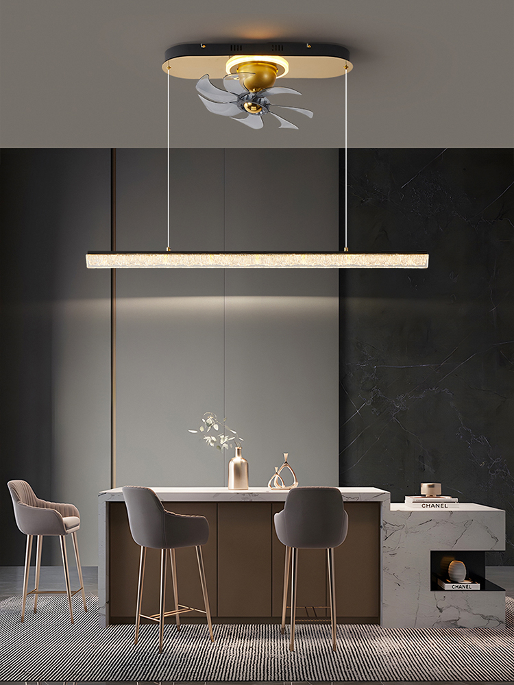 新餐厅风扇灯现代简约光豪华风格长直酒吧灯餐桌灯创意吊顶风扇灯