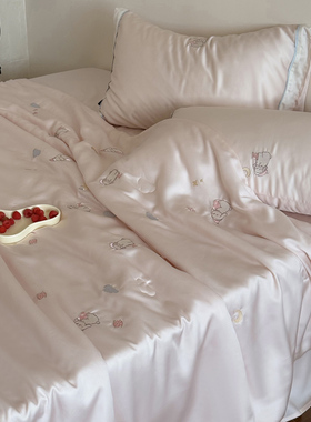 夏季60S天丝刺绣夏被四件套卡通小兔子空调被芯双人家用