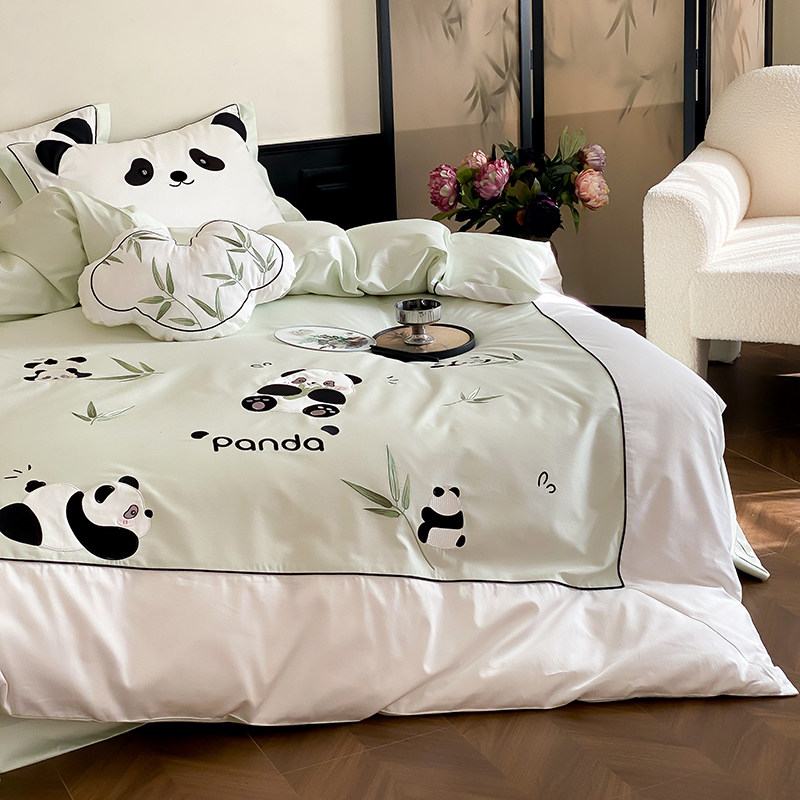 100S轻奢卡通全棉刺绣四件套纯棉亲肤裸睡四季床上用品