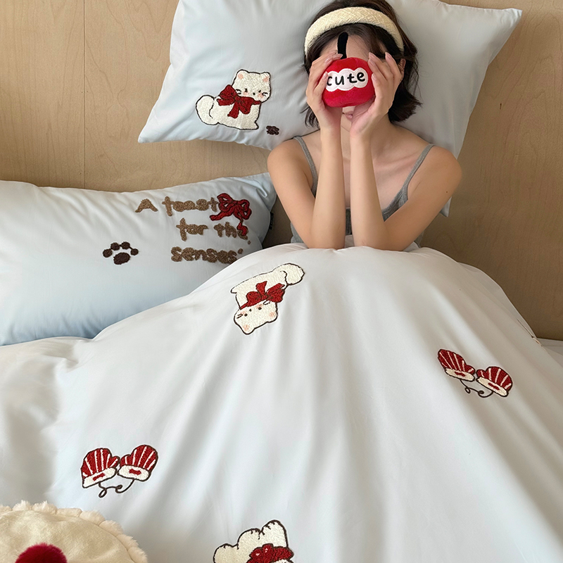 卡通毛巾绣100S全棉磨毛四件套