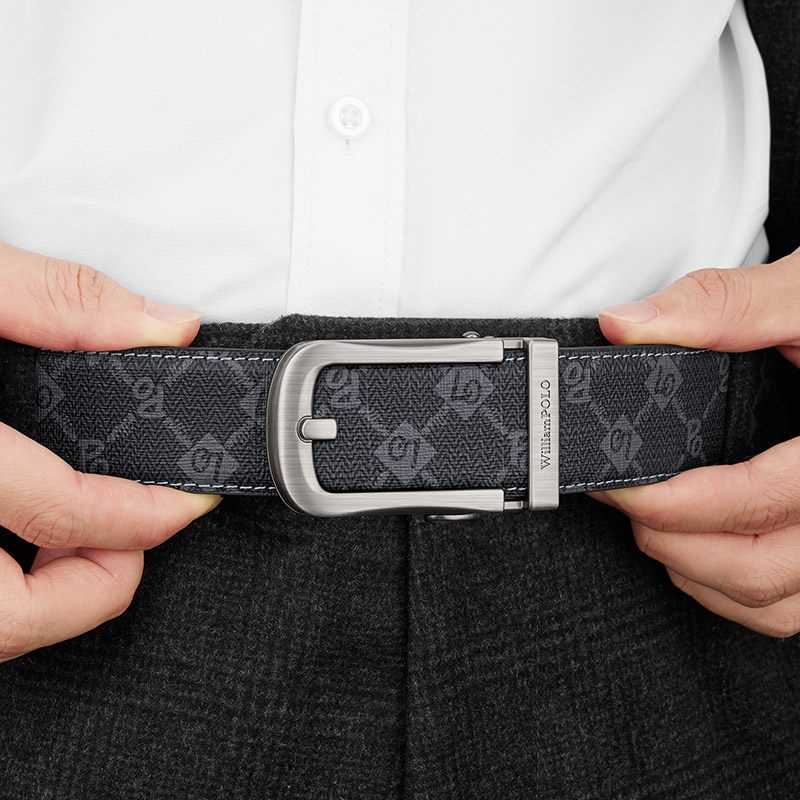 英皇保罗复古风男士针扣皮带韩版百搭潮流腰带黑色金属扣头简约