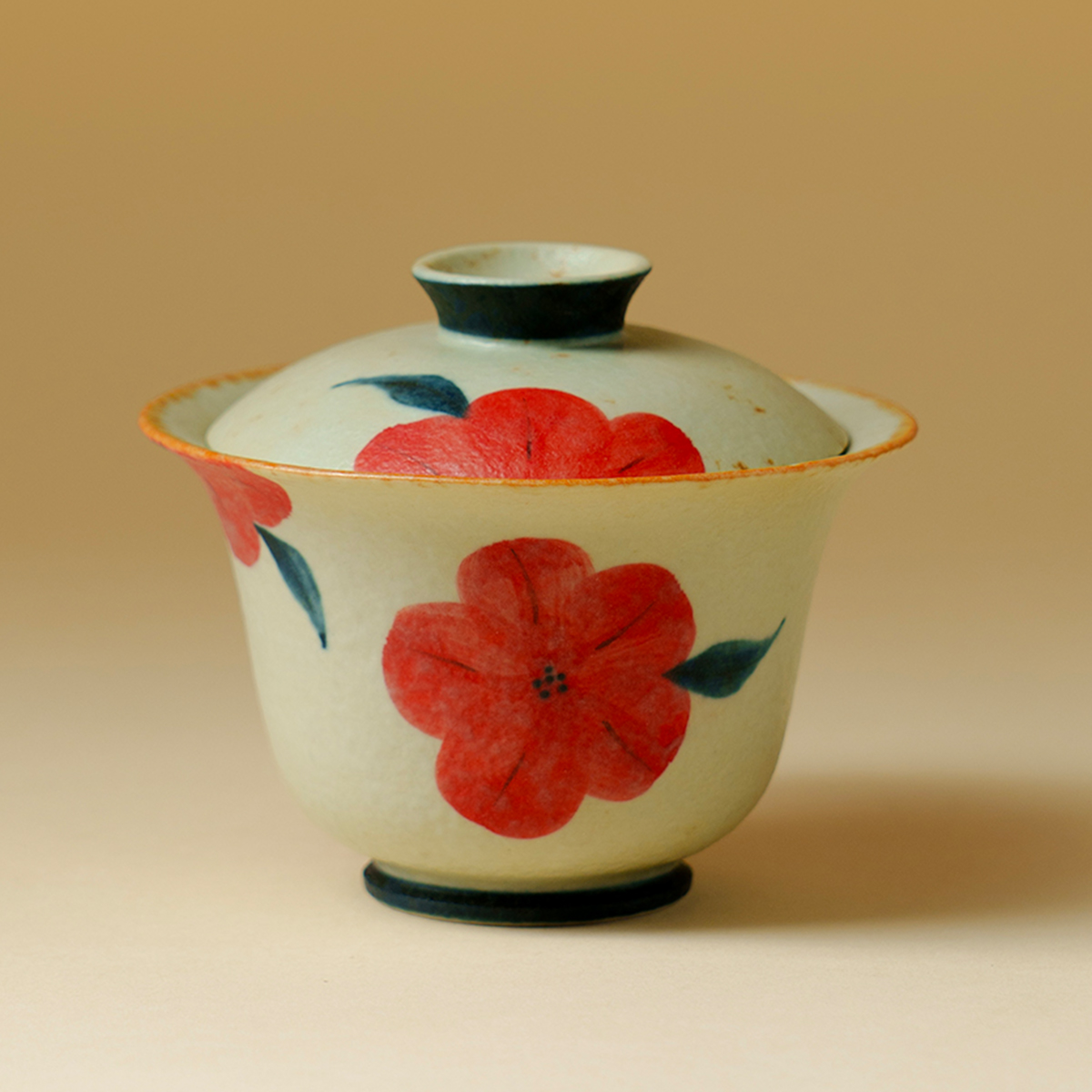 墨己手绘绯花福灵盖碗家用复古手工泡茶碗喝茶碗个人专用功夫茶具