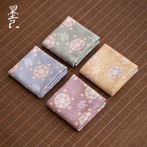 墨己茶巾不掉毛养壶巾彩绘宝相花