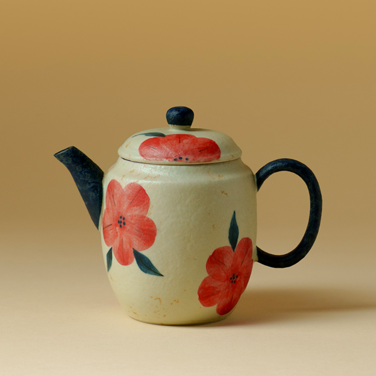 墨己中式釉下手绘绯花福韵壶家用高档古白釉陶瓷创意泡茶壶不烫手