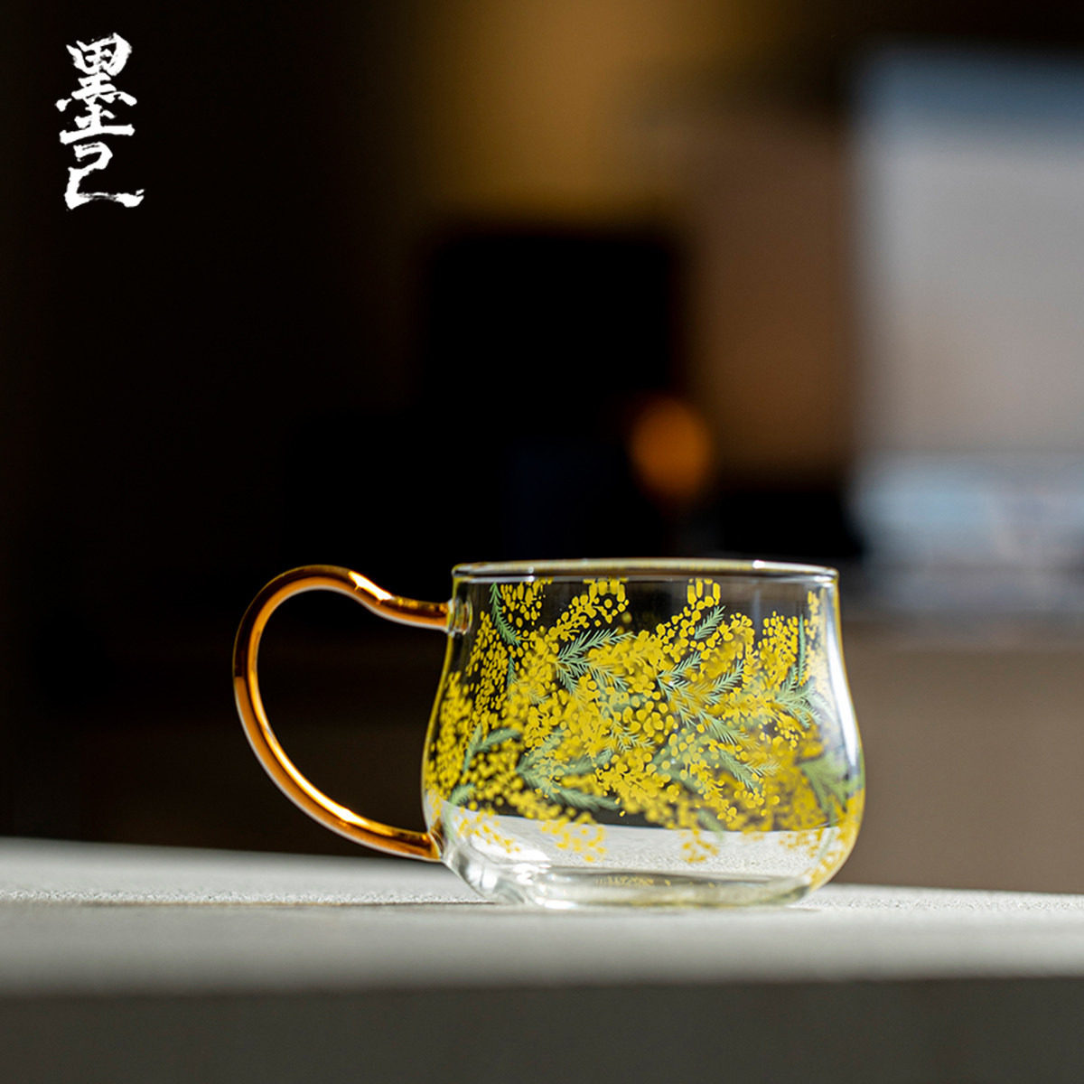 墨己透明玻璃杯贴花金百合和风杯家用高档咖啡杯耐热水杯功夫茶具