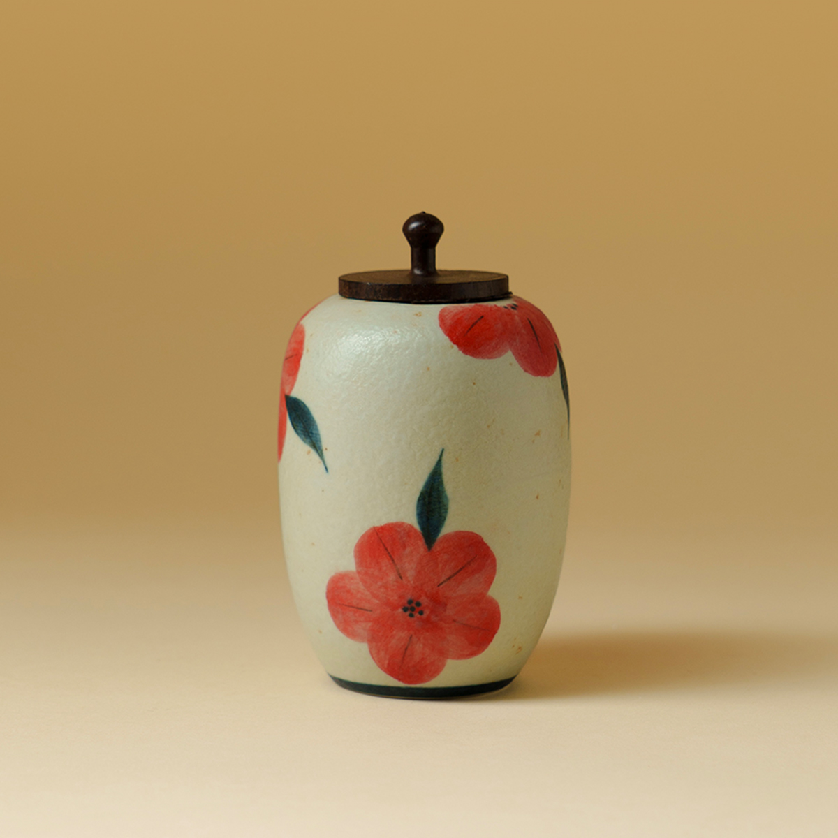 墨己古白手绘绯花茶叶罐防潮储物罐家用釉下彩功夫茶具陶瓷茶仓