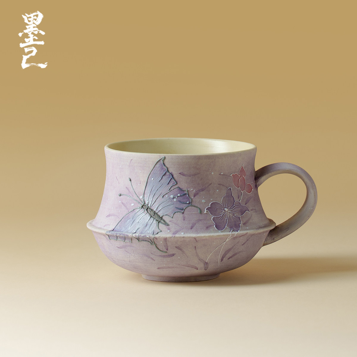 墨己轻奢蝶舞花束咖啡杯家用高颜值陶瓷手把茶杯女士教师节送老师