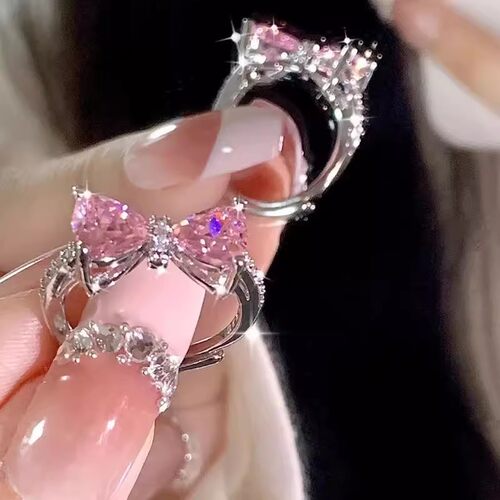 儿童女童小众粉色蝴蝶形时尚公主戒指派对佩戴