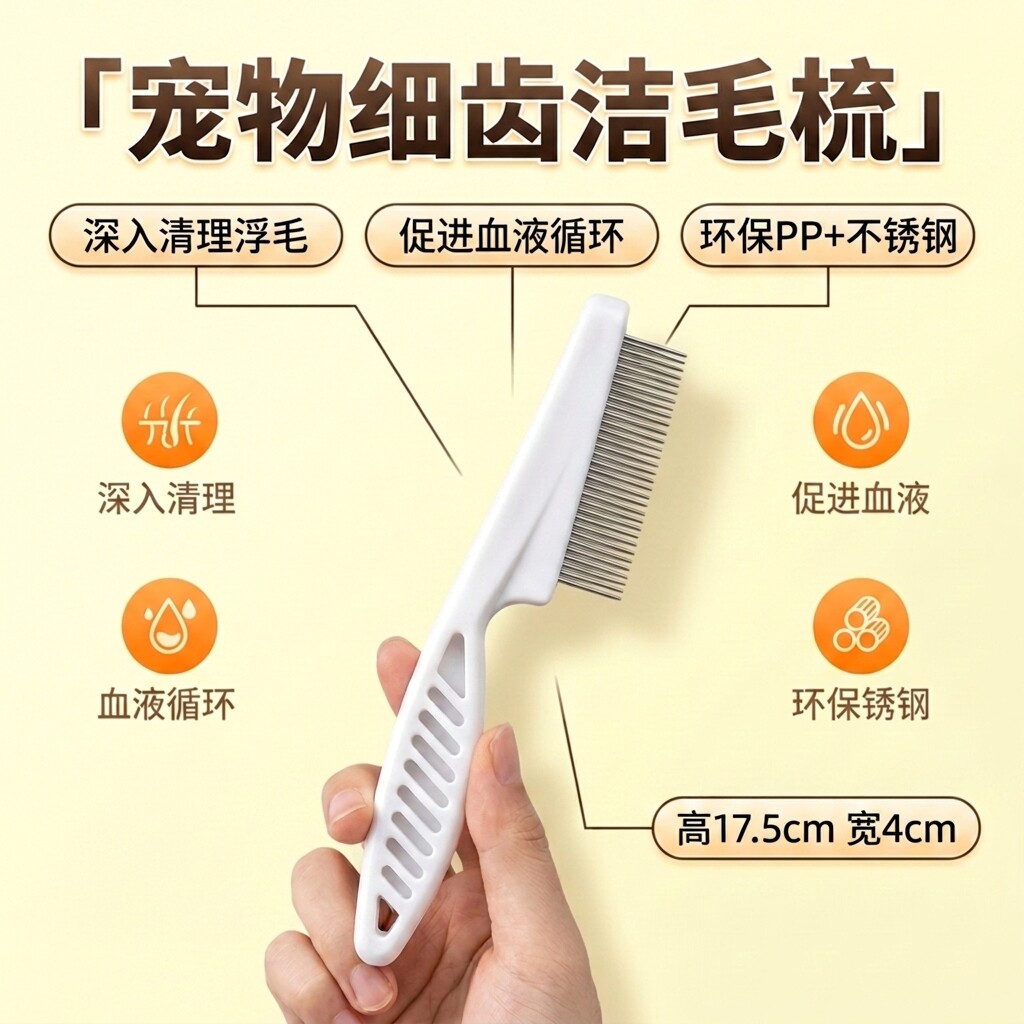 宠物梳子狗狗脸部开结梳密齿排梳猫咪跳蚤梳去浮毛日常清洁美容梳
