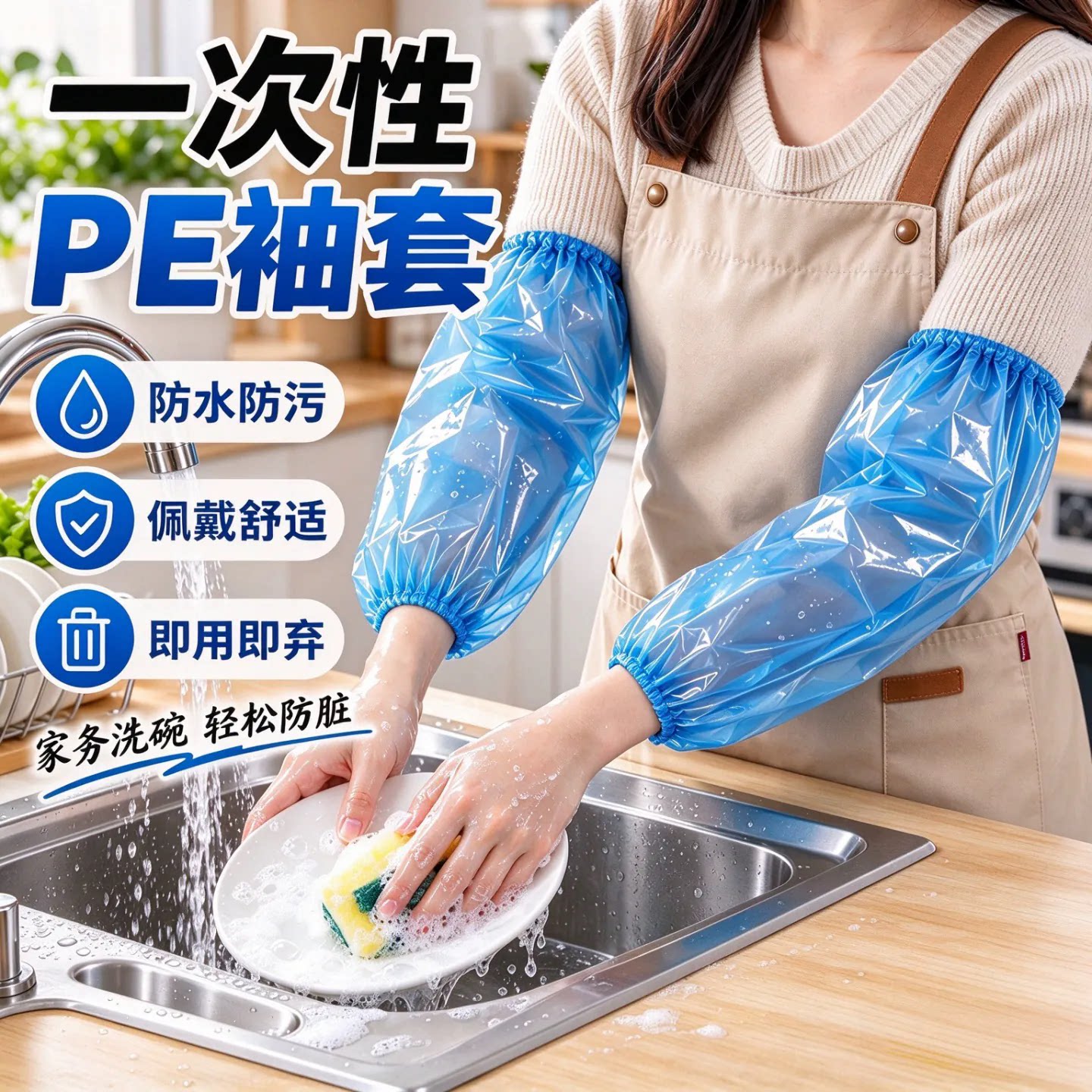一次性袖套防水防油防污耐磨加长加厚PE袖套家务防护套袖美甲店用