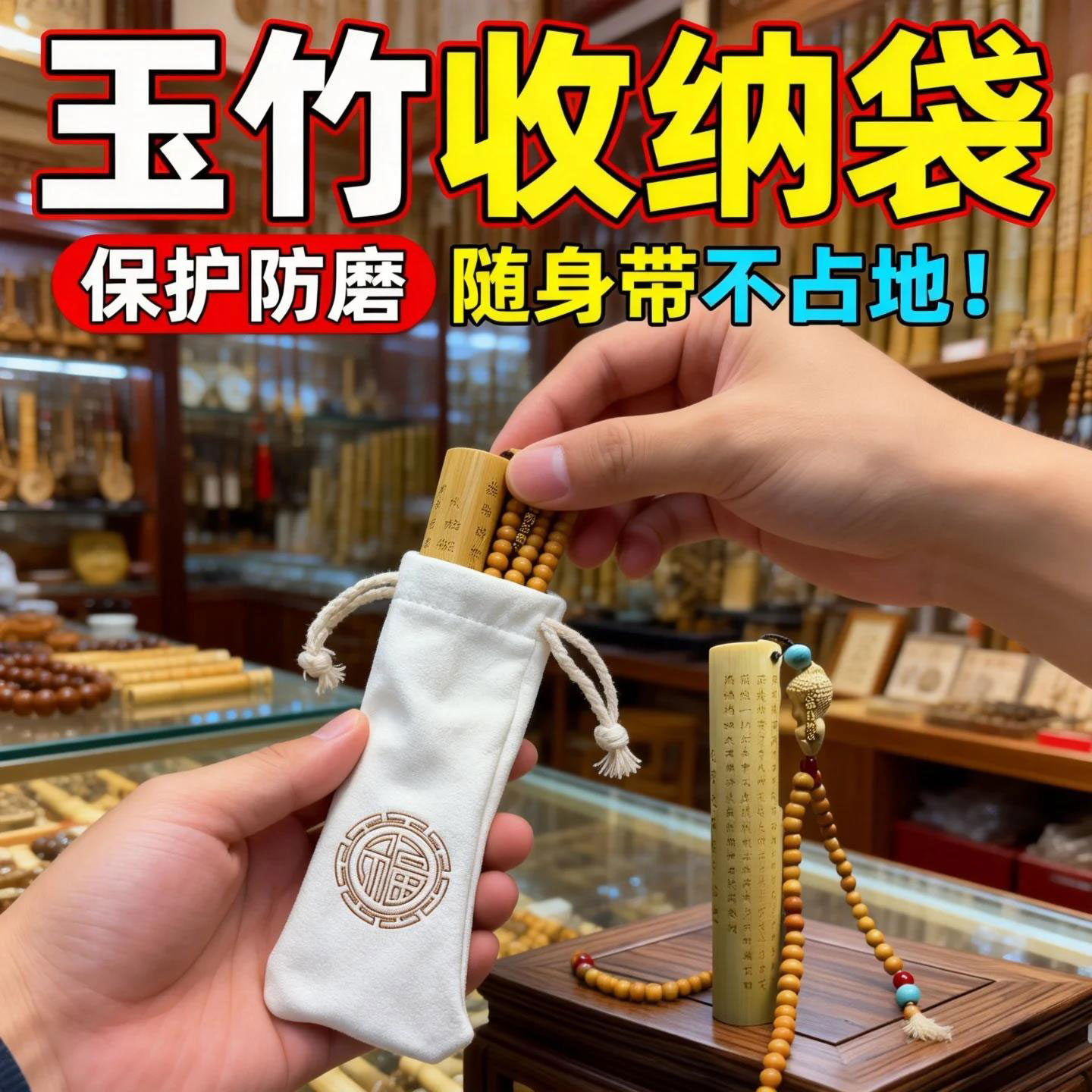 实心竹玉竹文玩收纳袋5*15cm