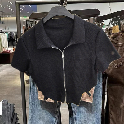 潮夏季女装美式甜酷辣BM风时尚个性镂空短袖开襟衬衫WV33S2BE