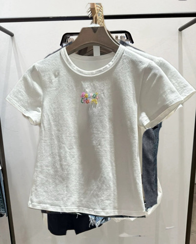 2025秋季新款美式甜辣bm风休闲字母串珠短款修身短袖T恤上衣女ins