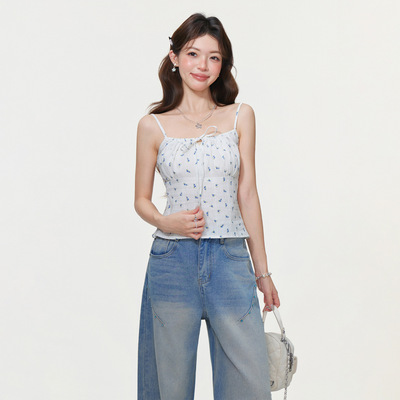 韩系白色碎花吊带背心女2026春夏美背甜辣妹修身显瘦无袖外穿上衣