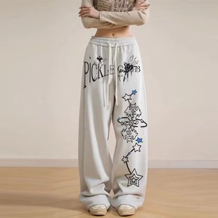 男士爵士舞运动裤女嘻哈直筒休闲裤春秋美式高街酷飒阔腿卫裤子