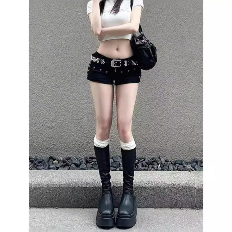 美式辣妹y2k短裤黑色2026夏季新款性感低腰包臀柳钉女亚文化x腰带