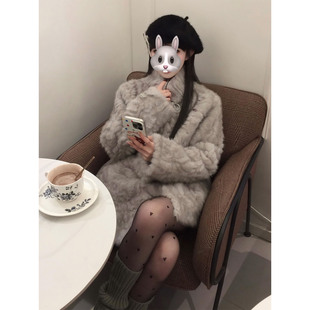 小众设计感灰色毛绒外套女秋冬高级慵懒风蝴蝶结装饰宽松百搭上衣