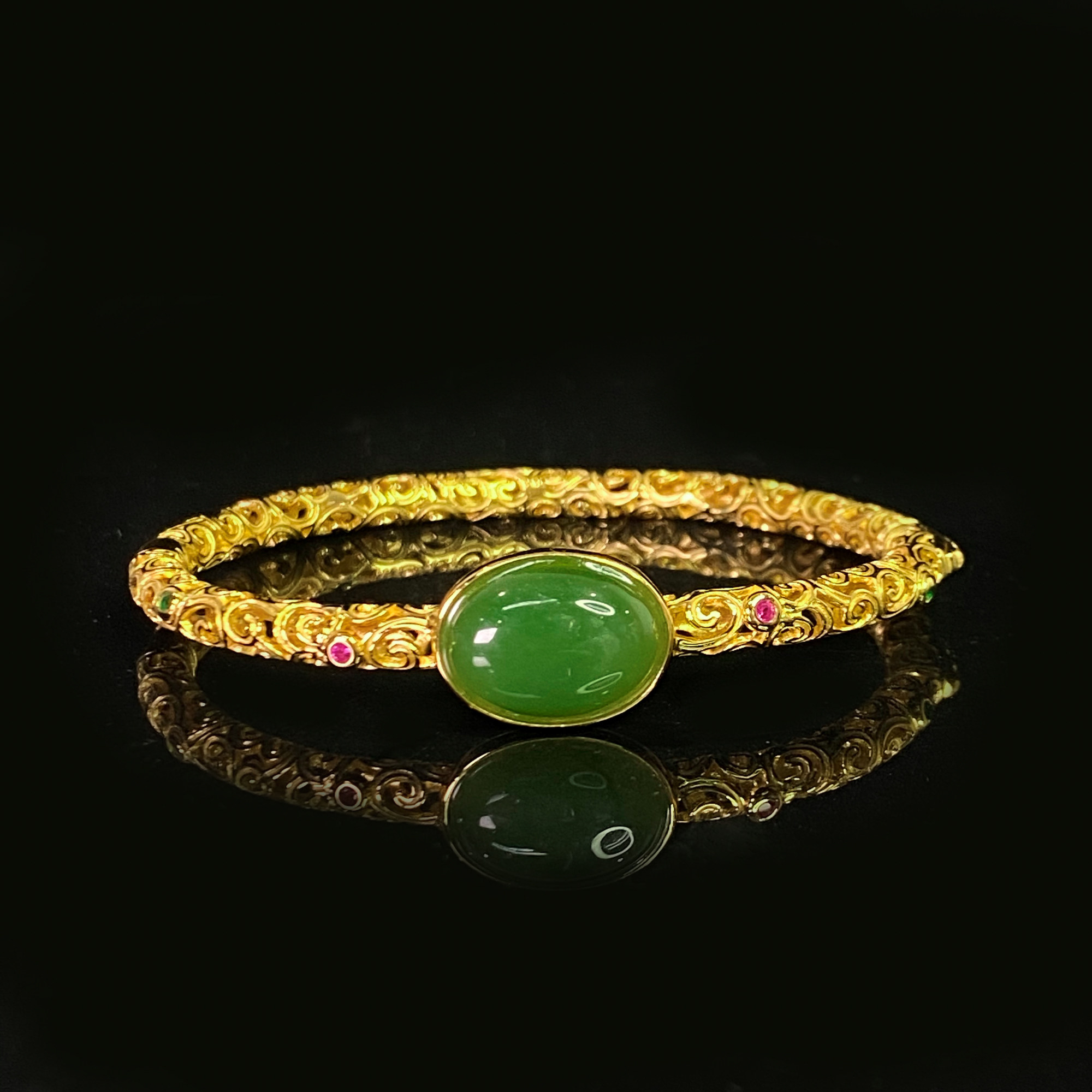 安伯曼和田碧玉菠菜绿横版蛋面925银古法金工艺手镯,饰品/流行首饰/时尚饰品新,手镯,淘宝优惠券,粉丝福利购,淘宝优惠卷