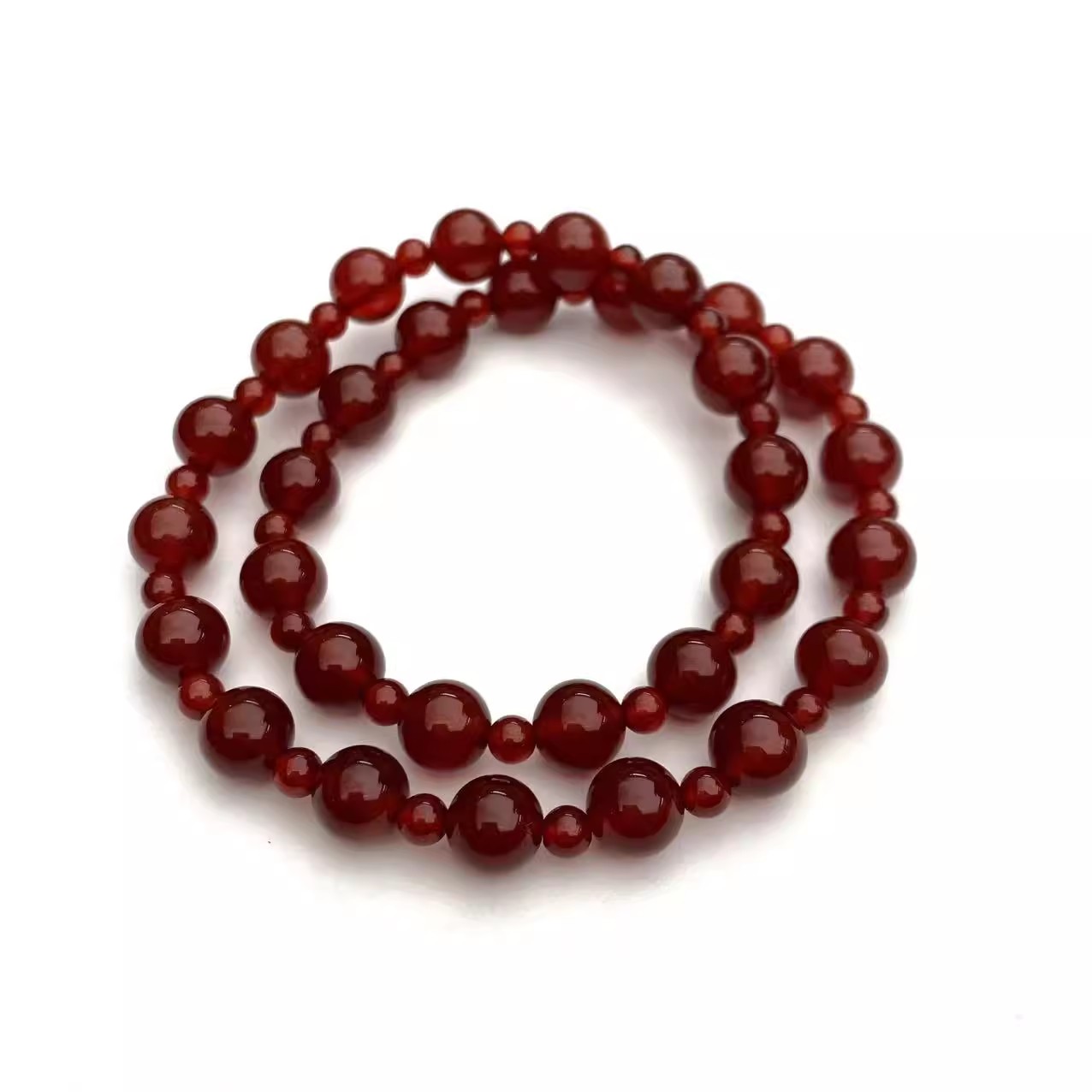 安伯曼红玛瑙大小珠双圈手串4-8mm