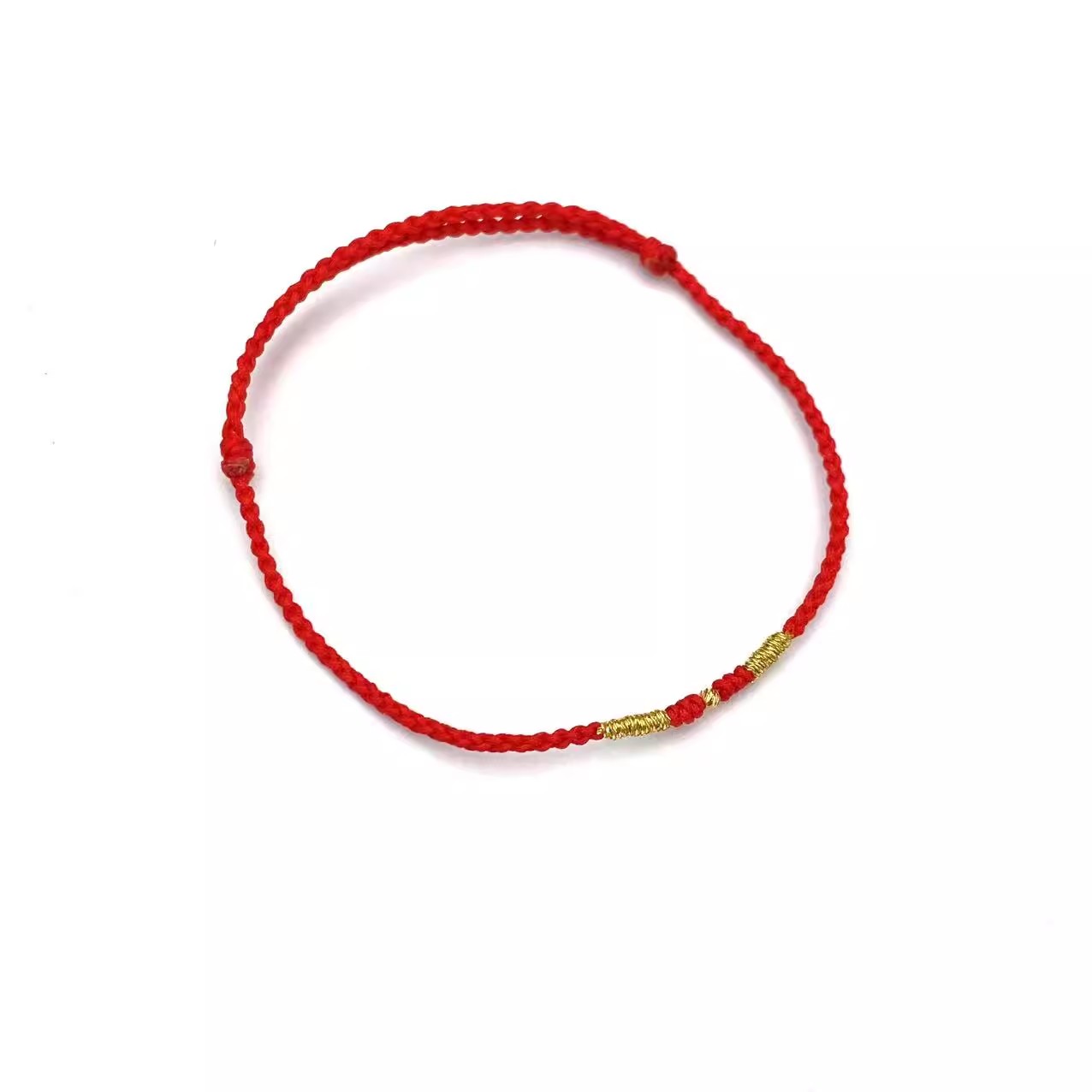 安伯曼18K金豆豆红绳手链手工