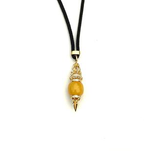 【巴依粉丝节-安伯曼】俄料蜜蜡老形珠金刚杵925银黑绳项链毛衣链