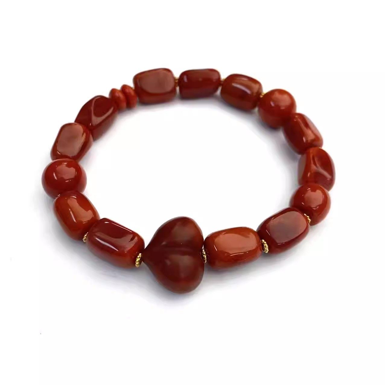 安伯曼18K金瓦西南红胖爱心火焰纹圆珠桶珠随形手串,珠宝/钻石/翡翠,手饰,淘宝优惠券,粉丝福利购,淘宝优惠卷