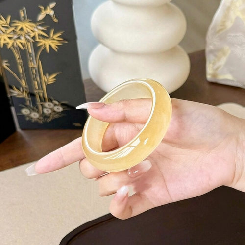 天然冰种黄龙玉手镯女高级新中式