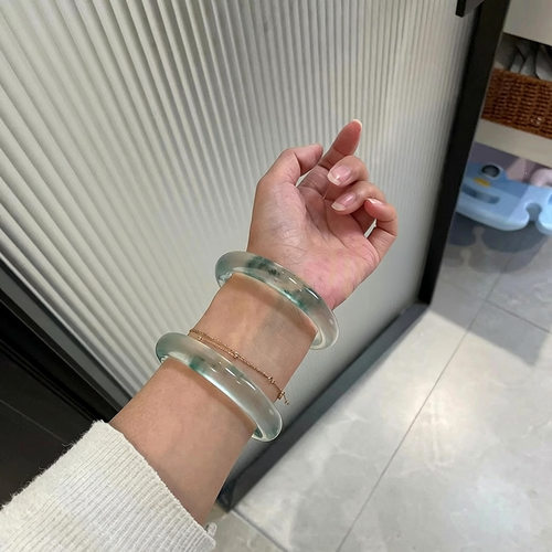 翡翠平替手镯A货天然冰种飘花