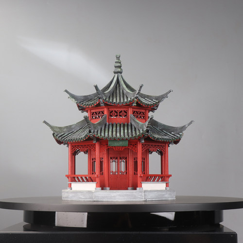 中式木质彩绘文峰阁八角塔摆件