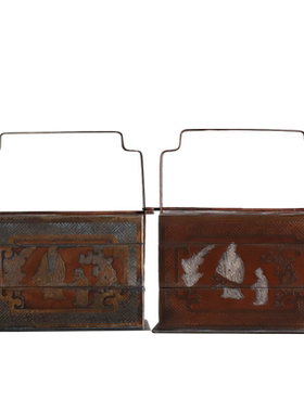 现代新中式古典紫铜提盒茶几摆件