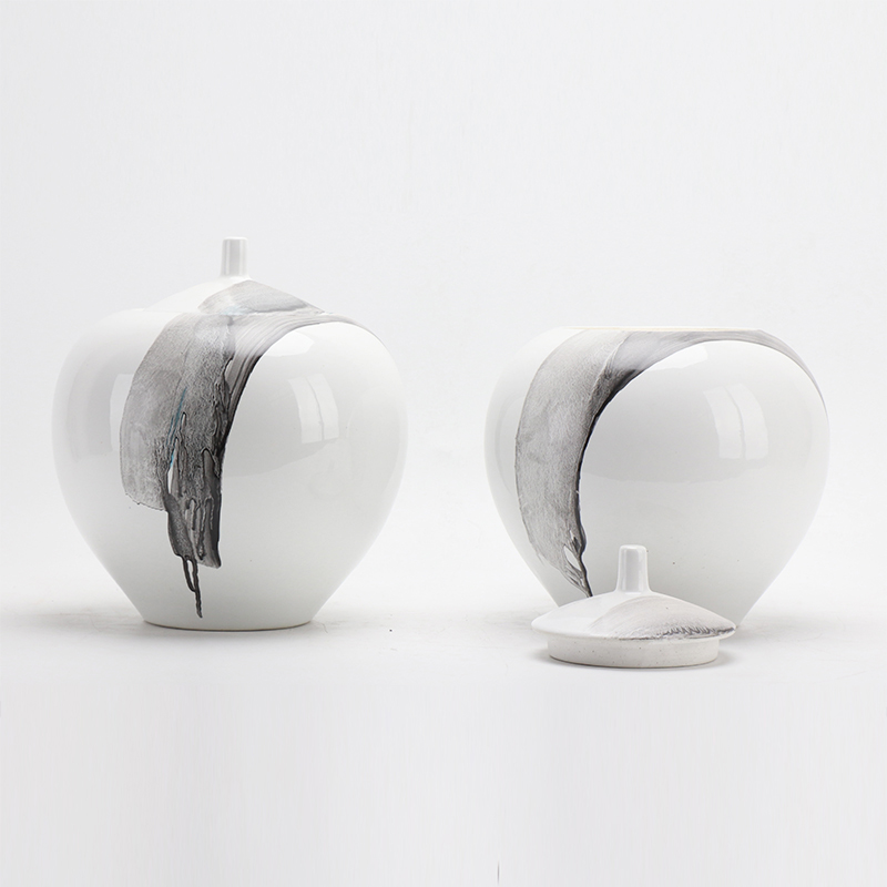 现代新中式创意手绘陶瓷储物罐摆件玄关样板房客厅电视柜酒柜摆设