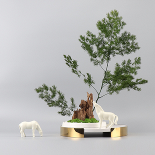 新中式创意蓬莱松盆景办公室家居客厅书房茶几组合软装饰品摆件