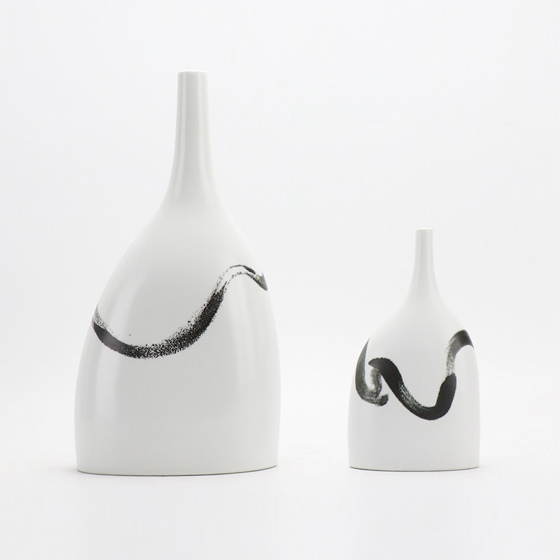 现代新中式创意一笔墨手绘陶瓷花瓶摆件家居样板房客厅酒柜插花器