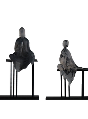 新中式风禅意水墨茶几装饰摆件