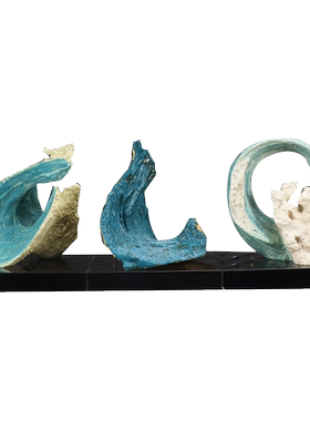 新中式海浪花雕塑桌面酒柜装饰品