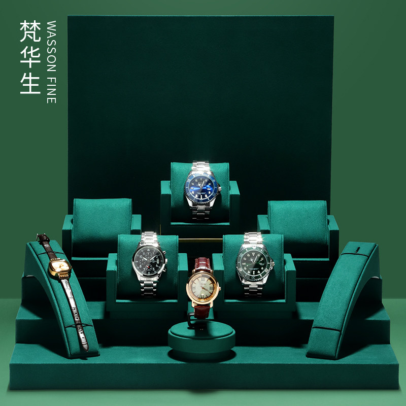 梵华生手表展示道具直播橱窗腕表陈列道具金属墨绿阶梯形展示架子