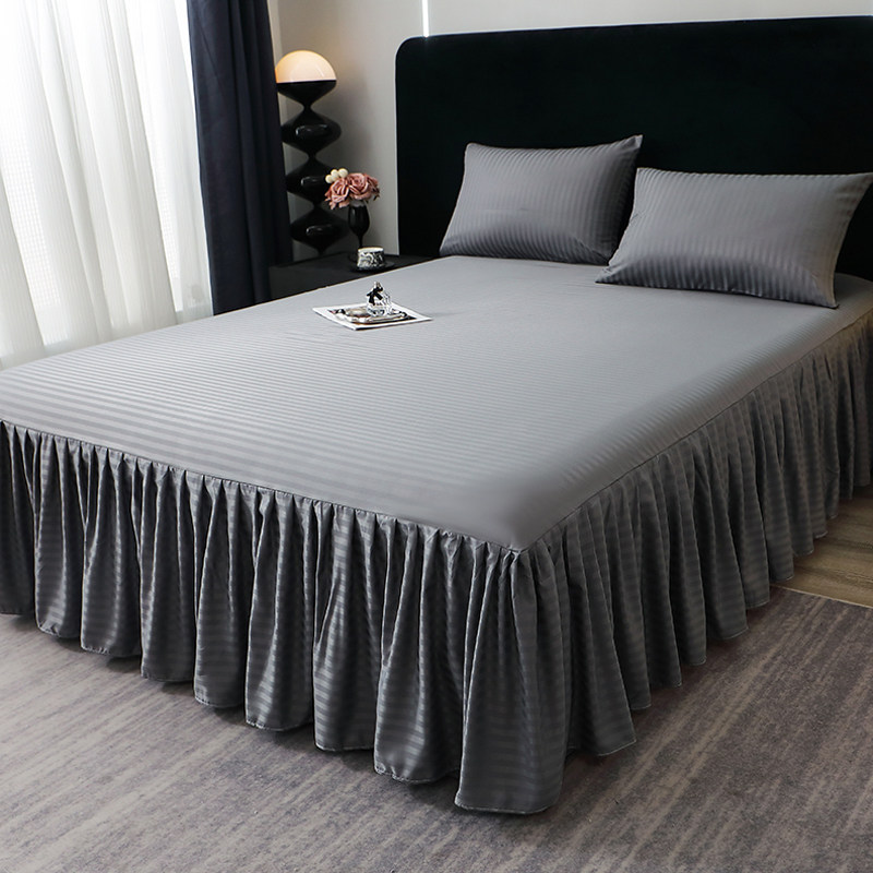 纯色缎条简约床裙式床罩单件1.5米1.8x2.0*2.2双人床套四季保护套