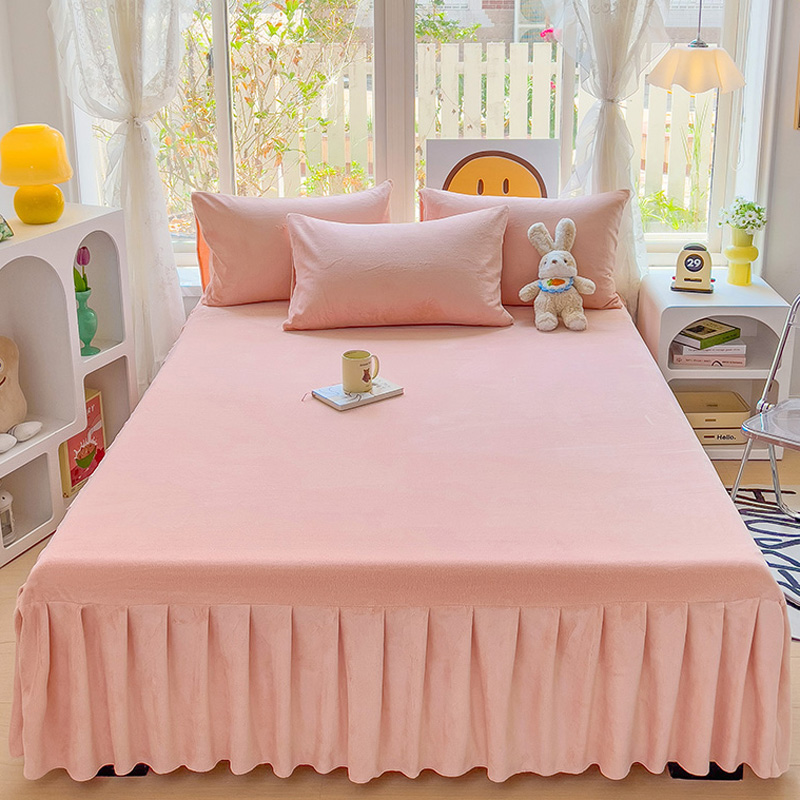 床裙高克重牛奶绒防滑防尘床围罩