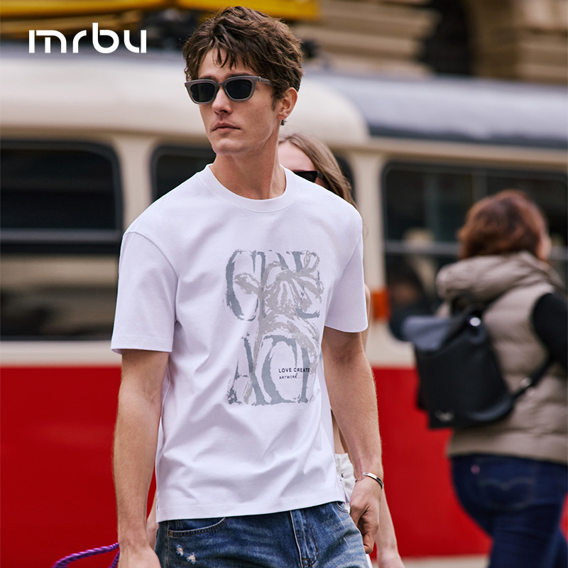 MrBu布先生短袖t恤男士白色印花