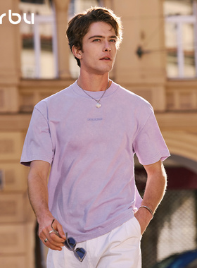 MrBu布先生夏季短袖男款T恤设计感做旧紫色圆领时尚廓形GT16383