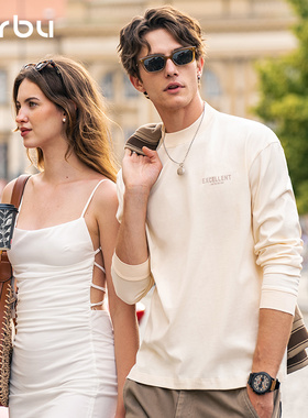 MrBu布先生纯棉长袖T恤男款上衣秋冬落肩款字母印花小高领KT15680