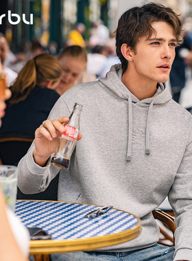 MrBu布先生灰色连帽卫衣男士长袖秋冬落肩款美式休闲上衣KT15733