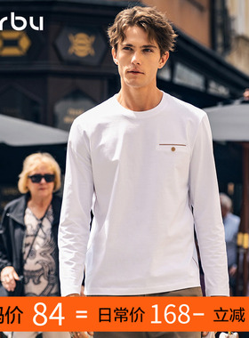 MrBu布先生长袖t恤衫男士秋冬设计感圆领正肩上衣白色KT15652断码