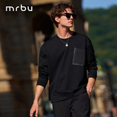 黑色T恤时尚 MrBu布先生秋冬上衣男款 长袖 口袋圆领长绒棉KT16557