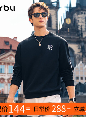 MrBu布先生圆领卫衣男款黑色长袖上衣刺绣印花秋季KT15716断码