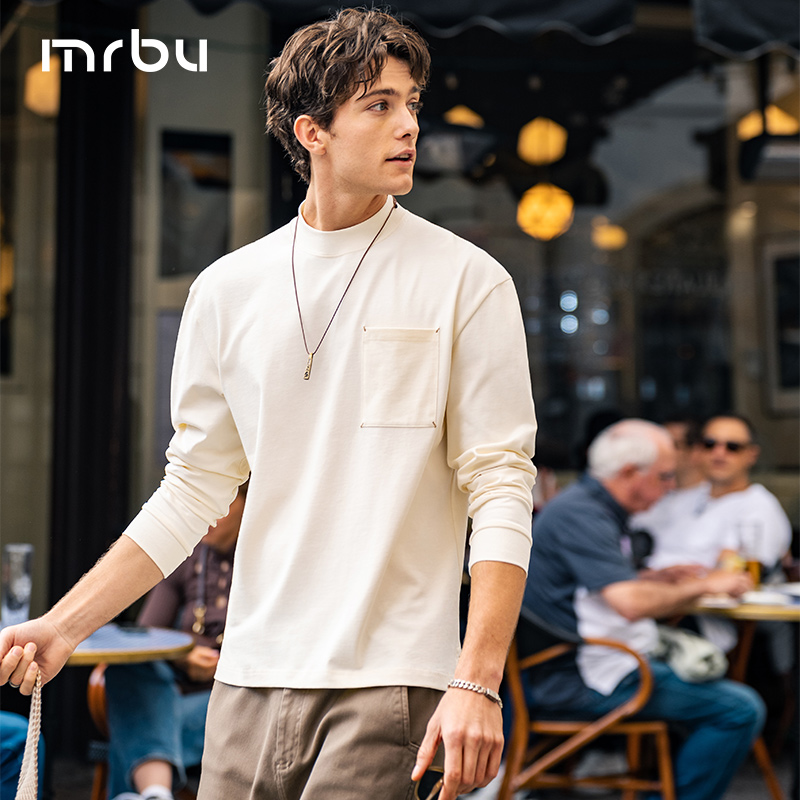 布先生长袖t恤男士设计感口袋