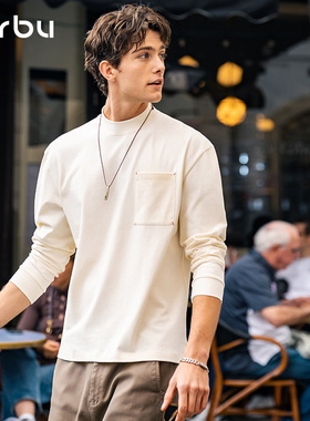 MrBu布先生小高领长袖t恤男士立领设计感秋冬上衣休闲简约KT15677